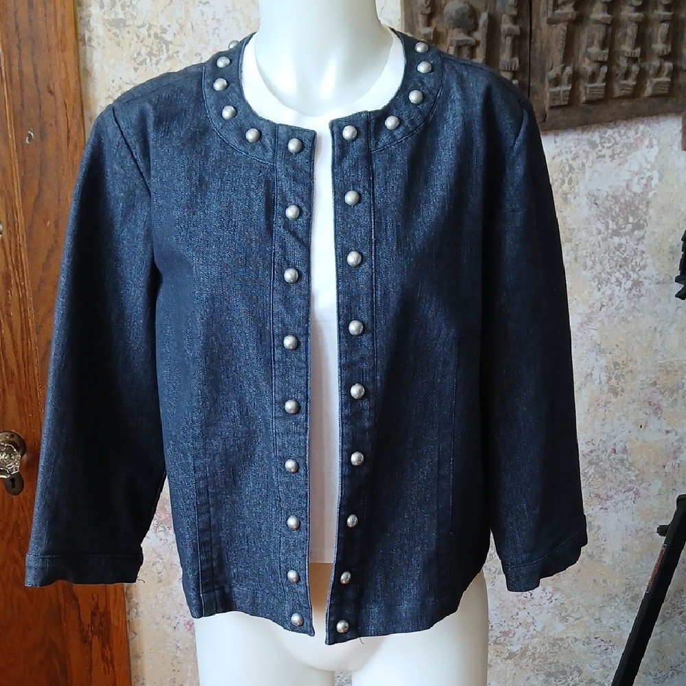 Women's Dark Denim Pearl-Button Jacket